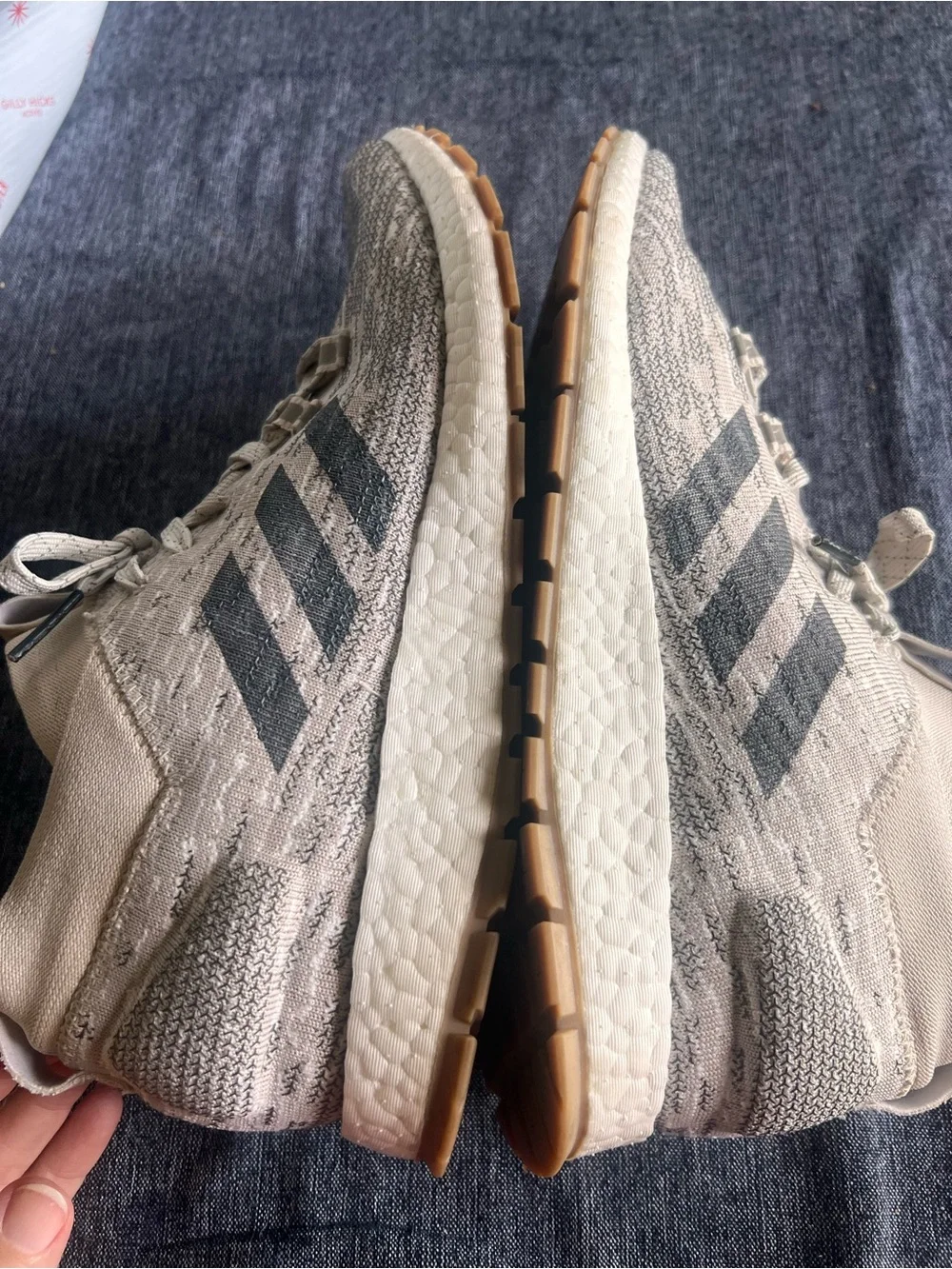 adidas Men’s Beige Knit Athletic Sneakers with Black Accents
